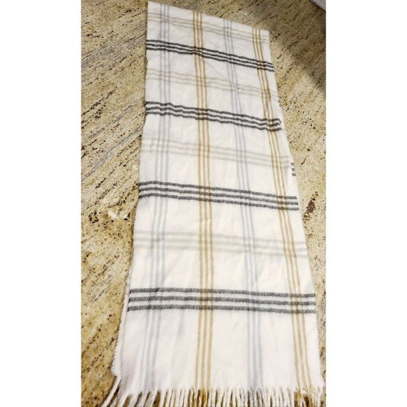 Italian Cejon Women's Scarf White Ivory Cream Plaid Soft 11" x 58"in - Picture 2 of 5